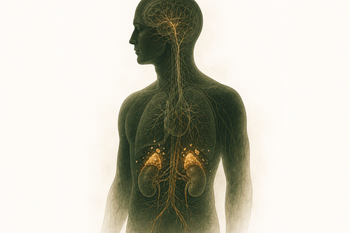 Abstract visualization of cortisol rhythm disruption and adrenal fatigue